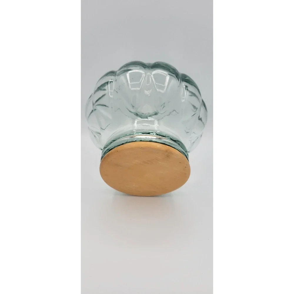 Clear Glass Jar Canister Bubble Glass w/ Wood Snap Lid, Round